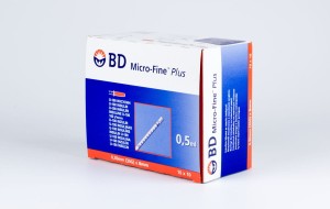 Strzykawki insulinowe BD Micro-Fine Plus - 0,5 ml U-100, z igłą 8mm x 0,30 (30G) - opakowanie 100 sztuk